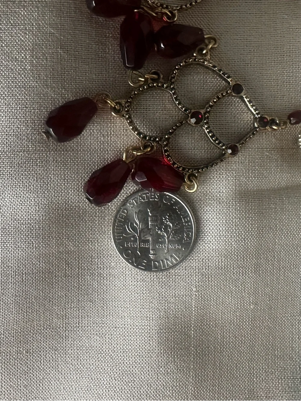 Vintage gold-tone dangle drop chandelier Earrings with maroon beads